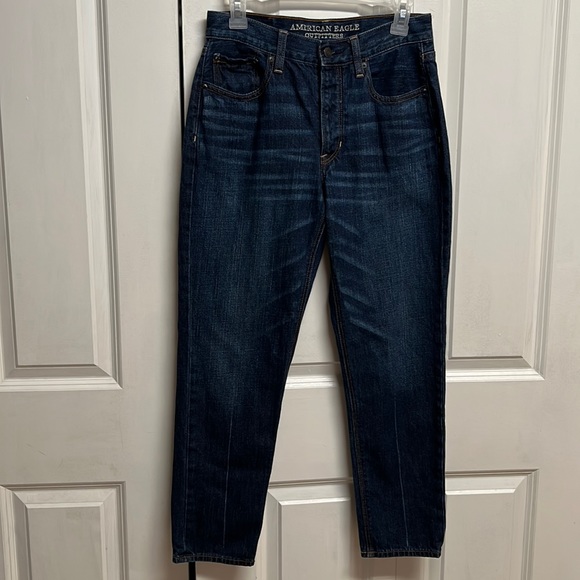 American Eagle Dark Blue Denim Vintage High Rise Button Fly Crop Jeans Size 6 - Picture 1 of 7